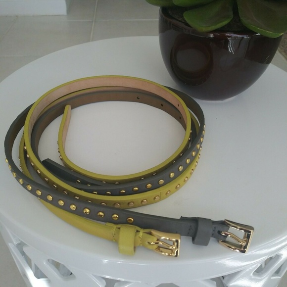 J. Crew Accessories - J. Crew Skinny Leather Belts Lot 2 M Gold Studs